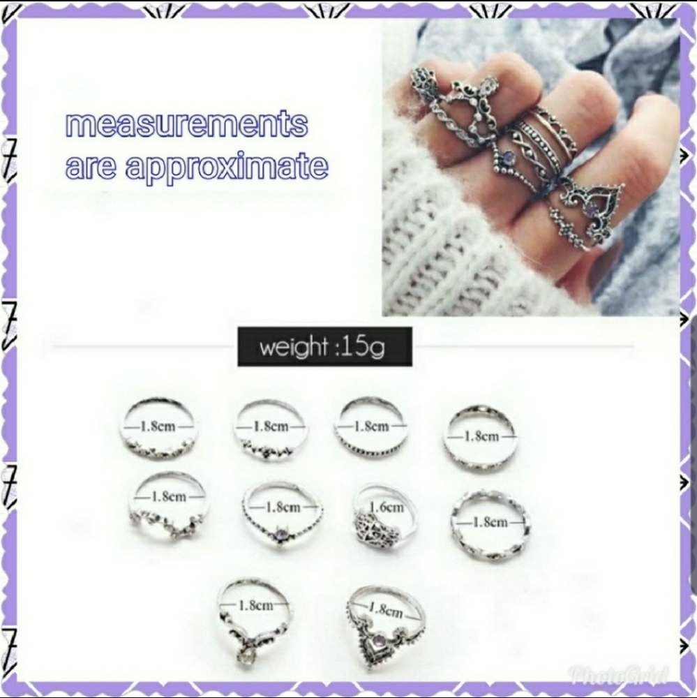 Set of 10 boho midi knuckle rings. NWT - Picture 2 of 4